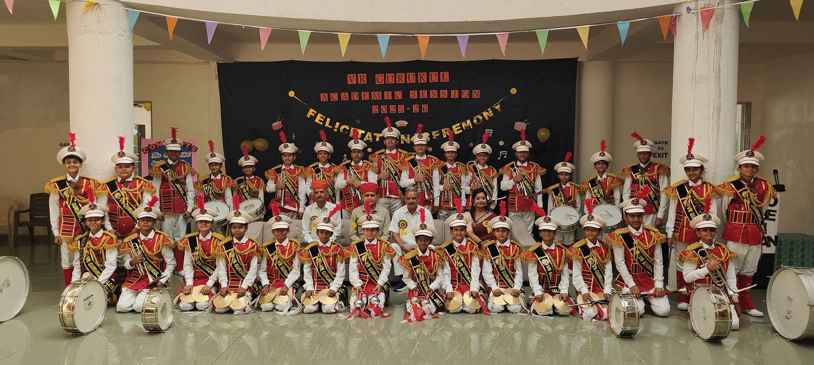The VR Gurukul school band in full uniform